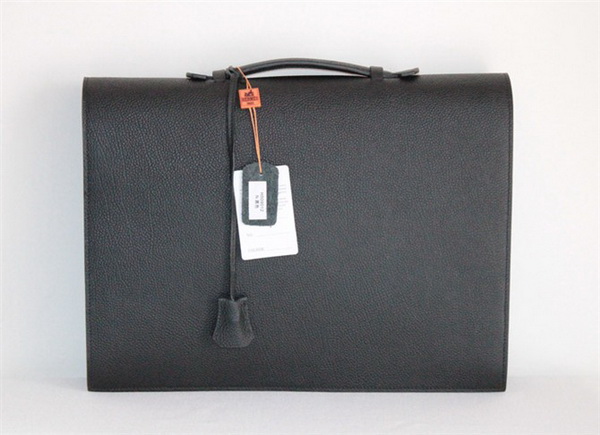 Best Hermes Sac A Depeche Lychee Texture Briefcase Black 509012